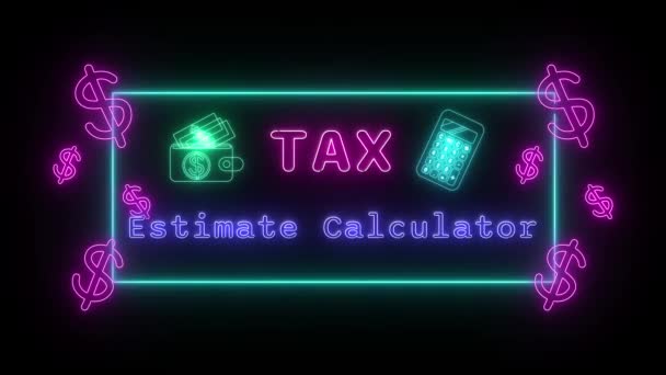 Kalkulačka Odhadu Daně Neon Pink Fluorescent Text Animation Zelený Rámeček — Stock video