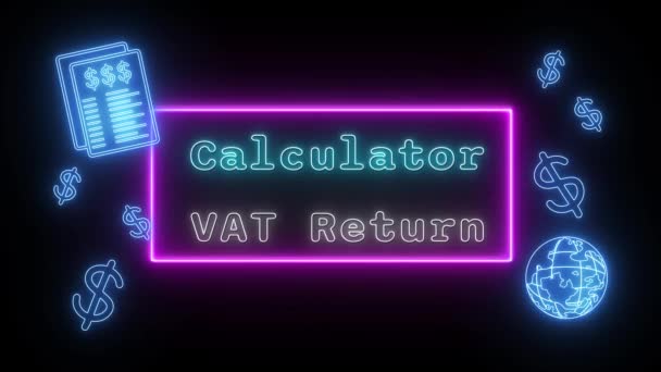 Calculatrice Retour Tva Bleu Fluo Fluorescent Texte Animation Cadre Rose — Video