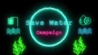 Su kampanyasını kaydet Neon yeşil-pembe floresan metin animasyon yeşil çerçeve üzerinde siyah arkaplan