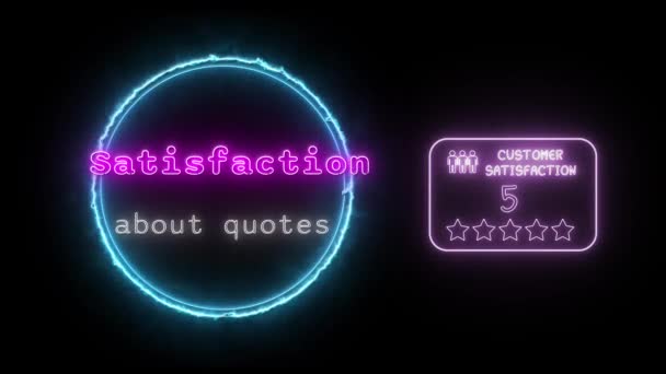 Satisfação Sobre Citações Neon Pink Fluorescent Text Animation Blue Frame — Vídeo de Stock