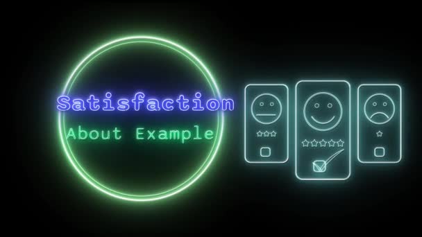 Satisfação Sobre Exemplo Neon Azul Verde Texto Fluorescente Animação Moldura — Vídeo de Stock