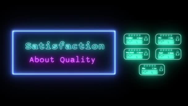 Spokojenost Kvalitě Neon Green Pink Fluorescent Text Animace Modrý Rám — Stock video