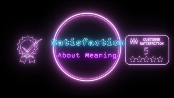 Zufriedenheit Über Die Bedeutung Neon Blau Rosa Fluoreszierender Text Animation — Stockvideo