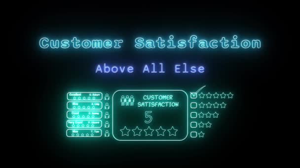 Satisfação Cliente Acima Tudo Neon Verde Azul Fluorescente Animação Texto — Vídeo de Stock