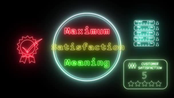 Máximo Satisfação Significando Neon Vermelho Amarelo Fluorescente Texto Animação Moldura — Vídeo de Stock