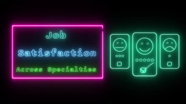Satisfação Trabalho Todas Especialidades Neon Verde Azul Texto Fluorescente Animação — Vídeo de Stock