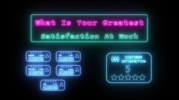 Qual Sua Maior Satisfação Trabalho Neon Verde Rosa Fluorescente Texto — Vídeo de Stock