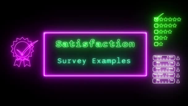 Příklady Průzkumu Spokojenosti Neon Zeleno Růžová Fluorescenční Textová Animace Modrý — Stock video