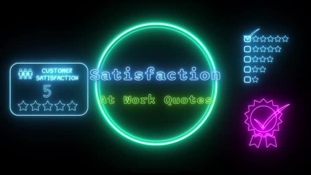 Satisfação Trabalho Cita Neon Verde Azul Texto Fluorescente Animação Moldura — Vídeo de Stock