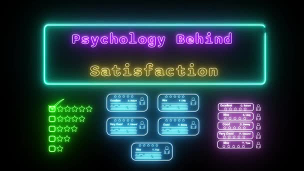 Psicologia Por Trás Satisfação Neon Amarelo Rosa Fluorescente Texto Animação — Vídeo de Stock