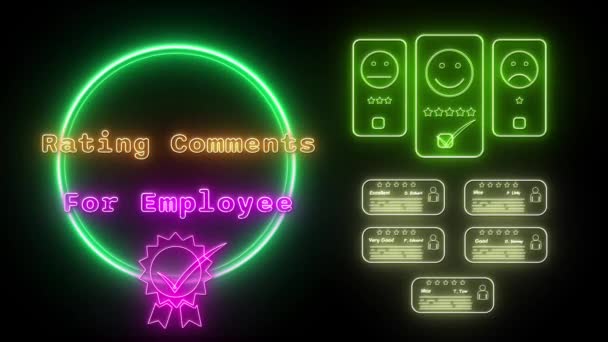 Commenti Rating Dipendente Neon Giallo Rosa Fluorescente Testo Animazione Cornice — Video Stock