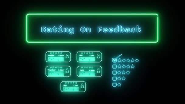 Rating Sul Feedback Neon Blue Fluorescente Testo Animazione Cornice Verde — Video Stock
