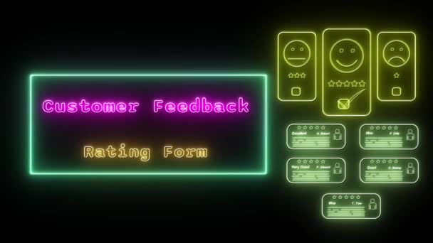 Feedback Cliente Formulário Classificação Neon Amarelo Rosa Fluorescente Texto Animação — Vídeo de Stock