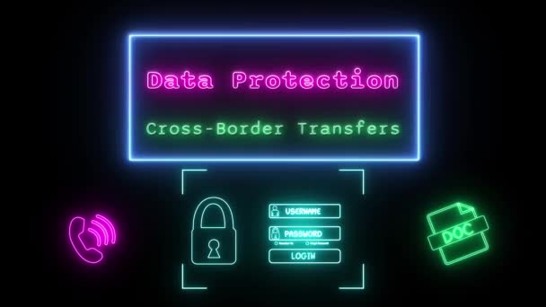 Protection Des Données Transferts Transfrontaliers Néon Rose Vert Fluorescent Texte — Video