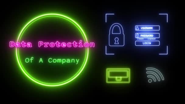 Ochrona Danych Firmy Neon Różowo Zielony Fluorescencyjny Tekst Animacja Zielona — Wideo stockowe