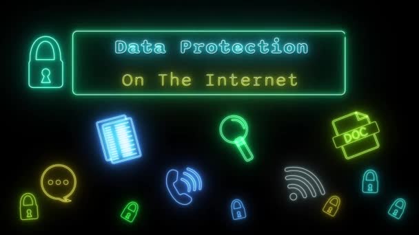 Protection Des Données Sur Internet Néon Vert Jaune Fluorescent Text — Video