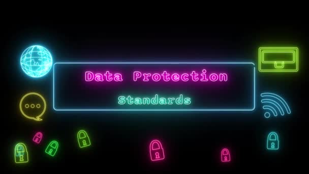 Normes Protection Des Données Néon Rose Vert Fluorescent Texte Animation — Video