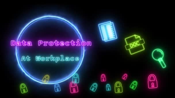 Protection Des Données Sur Lieu Travail Néon Rose Bleu Fluorescent — Video