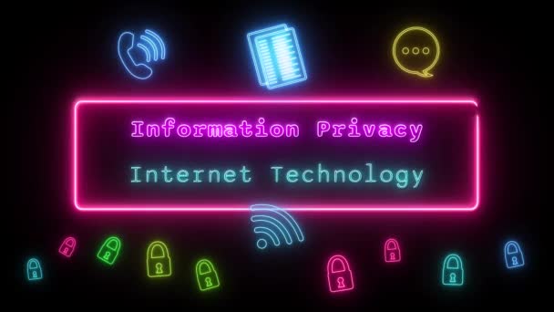 Information Privacy Internet Technologie Néon Bleu Rose Fluorescent Text Animation — Video