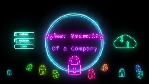 Cyber Sicurezza Una Società Neon Rosa Fluorescente Testo Animazione Cornice — Video Stock