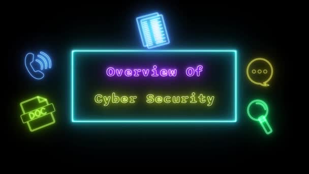 Visión General Seguridad Cibernética Neonpink Yellow Fluorescent Text Animation Marco — Vídeos de Stock