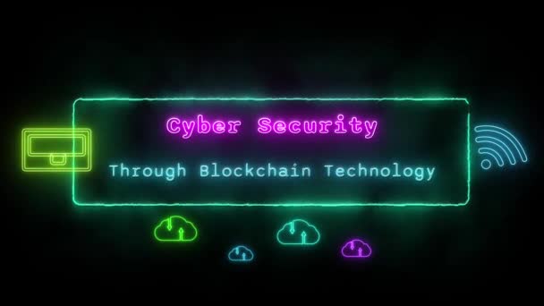 Кибербезопасность Помощью Технологии Блокчейн Neon Blue Pink Fluorescent Text Animation — стоковое видео