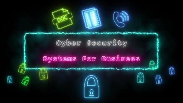 Sistemas Seguridad Cibernética Para Negocios Neón Blanco Rosa Texto Fluorescente — Vídeos de Stock