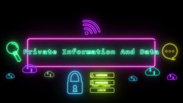 Private Informationen Und Daten Neon Grün Fluoreszierender Text Animation Blauer — Stockvideo