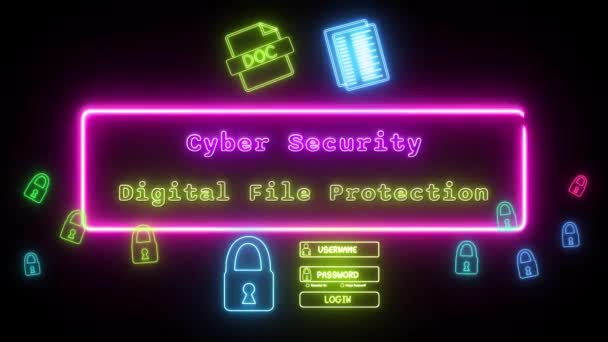 Cyber Sécurité Protection Fichiers Numériques Néon Rose Jaune Fluorescent Text — Video
