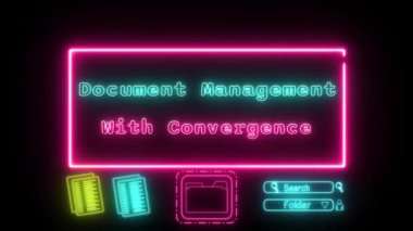 Siyah arkaplanda Neon yeşil-pembe floresan metin animasyon pembe çerçeve yakınsaması ile belge yönetimi