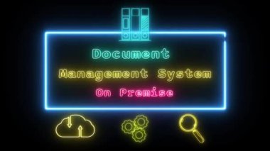 Siyah arkaplanda Neon sarı-mavi floresan metin animasyon mavi çerçeve önermesi üzerine belge yönetim sistemi