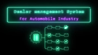 Otomobil endüstrisi için dağıtıcı yönetim sistemi Neon yeşil-pembe flüoresan Metin Canlandırması siyah arkaplan üzerindeki yeşil çerçeve