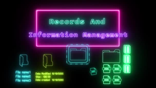 Registros Gerenciamento Informações Neon Verde Rosa Fluorescente Texto Animação Moldura — Vídeo de Stock