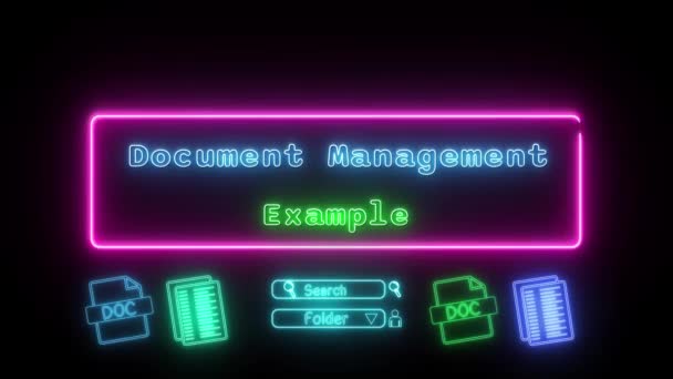 Przykład Zarządzania Dokumentami Neon Green Blue Fluorescencyjny Tekst Animacja Różowa — Wideo stockowe