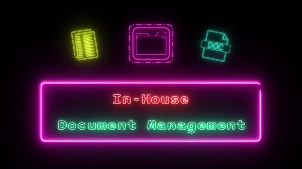 Hauseigenes Dokumentenmanagement Neon Rot Grün Fluoreszierender Text Animation Rosa Rahmen — Stockvideo