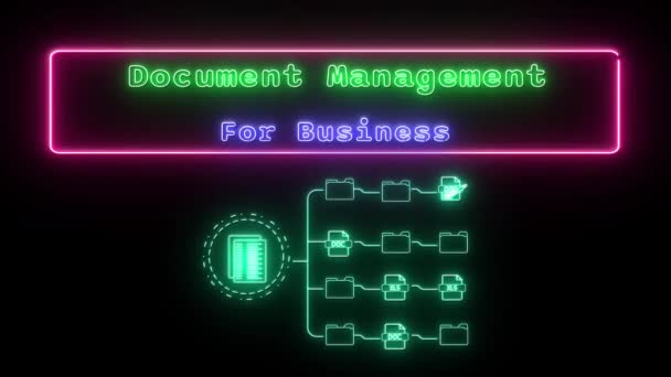 Gerenciamento Documentos Para Negócios Neon Verde Roxo Fluorescente Texto Animação — Vídeo de Stock