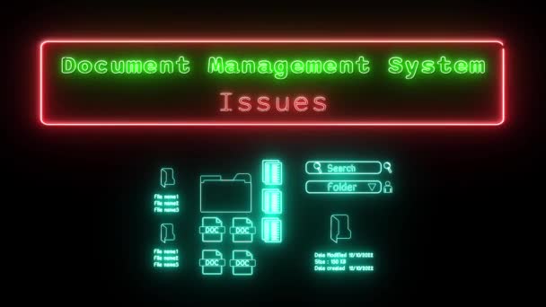 Problemas Sistema Gerenciamento Documentos Neon Red Green Fluorescente Texto Animação — Vídeo de Stock