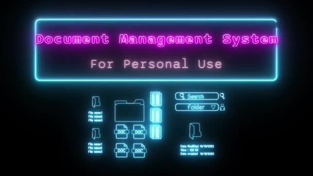 Manajemen Dokumen Sistem Untuk Penggunaan Pribadi Neon Pink Teks Fluorescent — Stok Video