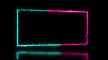 Sunum için soyut canlandırılmış ışık Neon etkisi dikdörtgen çerçeve kaplama döngüsü arkaplanı 