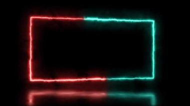 Sunum için soyut canlandırılmış ışık Neon etkisi dikdörtgen çerçeve kaplama döngüsü arkaplanı 