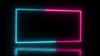 Sunum için soyut canlandırılmış ışık Neon etkisi dikdörtgen çerçeve kaplama döngüsü arkaplanı 