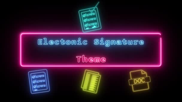 Тема Электронной Подписи Neon Red Blue Fluorescent Text Animation Pink — стоковое видео