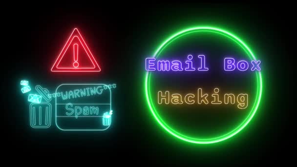 Caixa Mail Hacking Neon Laranja Azul Fluorescente Texto Animação Moldura — Vídeo de Stock