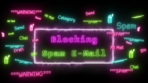 Blocking Spam Mail Neon Green Pink Fluorescent Text Animation Pink — Stock Video