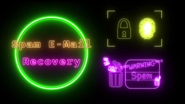 Spam Mail Recovery Neon Orange Pink Fluorescent Text Animation Green — Stok Video