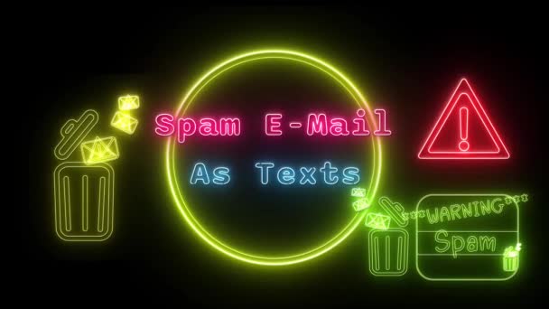Spam Email Sebagai Teks Neon Red Blue Teks Fluorescent Animasi — Stok Video