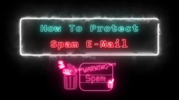 Πώς Προστατεύσει Spam Email Νέον Πράσινο Κόκκινο Fluorescent Κείμενο Κινούμενα — Αρχείο Βίντεο