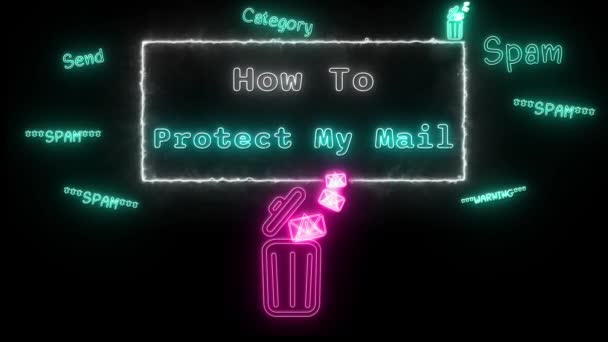 Hvordan Beskytte Posten Min Neon White Blue Fluorescent Text Animation – stockvideo