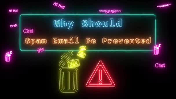 Γιατί Πρέπει Εμποδίζεται Spam Email Neon Orange Blue Fluorescent Text — Αρχείο Βίντεο