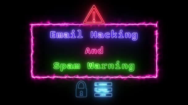 Email Hacking Και Spam Προειδοποίηση Νέον Πράσινο Μπλε Φθορισμού Κείμενο — Αρχείο Βίντεο